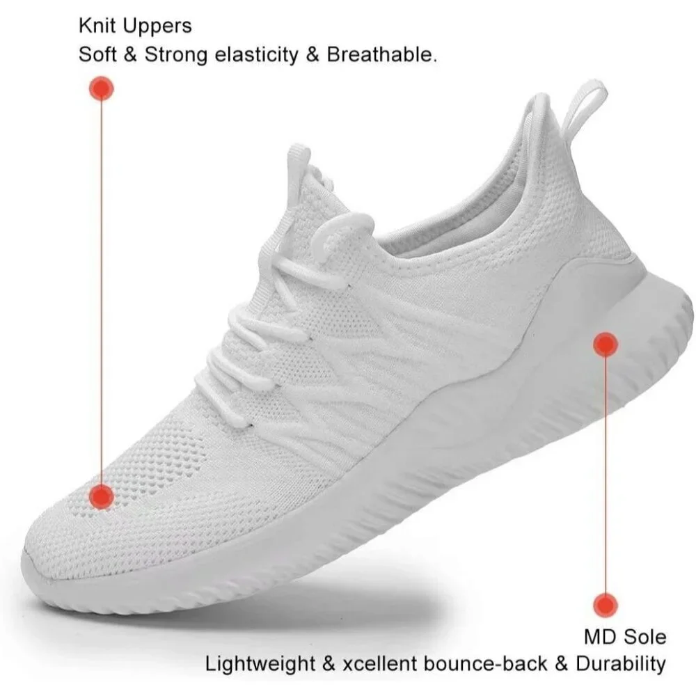 Women's Ladies Walking Running Slip On Lightweight Tennis Sneakers Shoes White